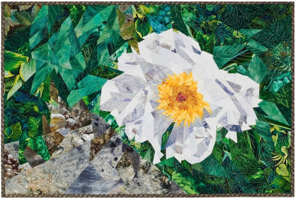 Ann Harwell, Tree Peony, quilted tapestry, 38 x 25