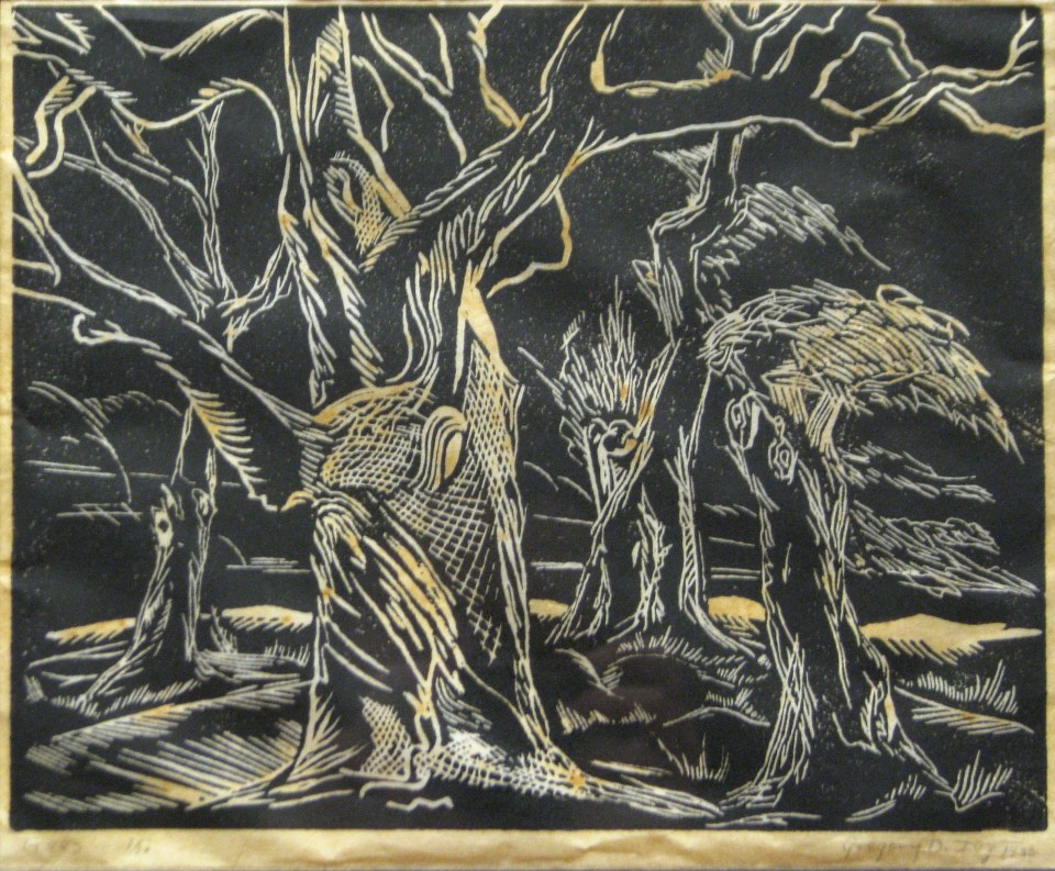 Gregory Ivy, Trees, Woodblock Print, 8 x 10