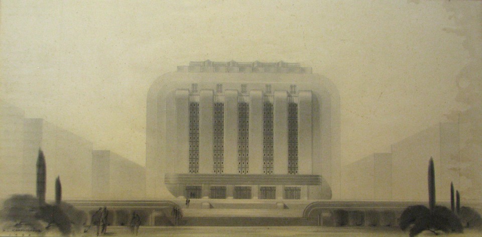Henry Kampheofner, Coliseum Proposal, Graphite on Paper, 16 x 32