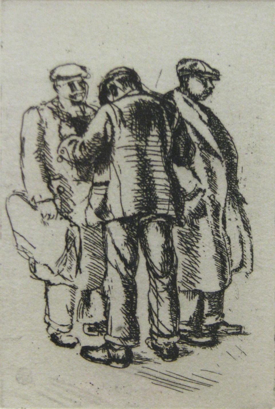 Isabel Bishop, Untitled (Three Men), Etching, 4 x 3