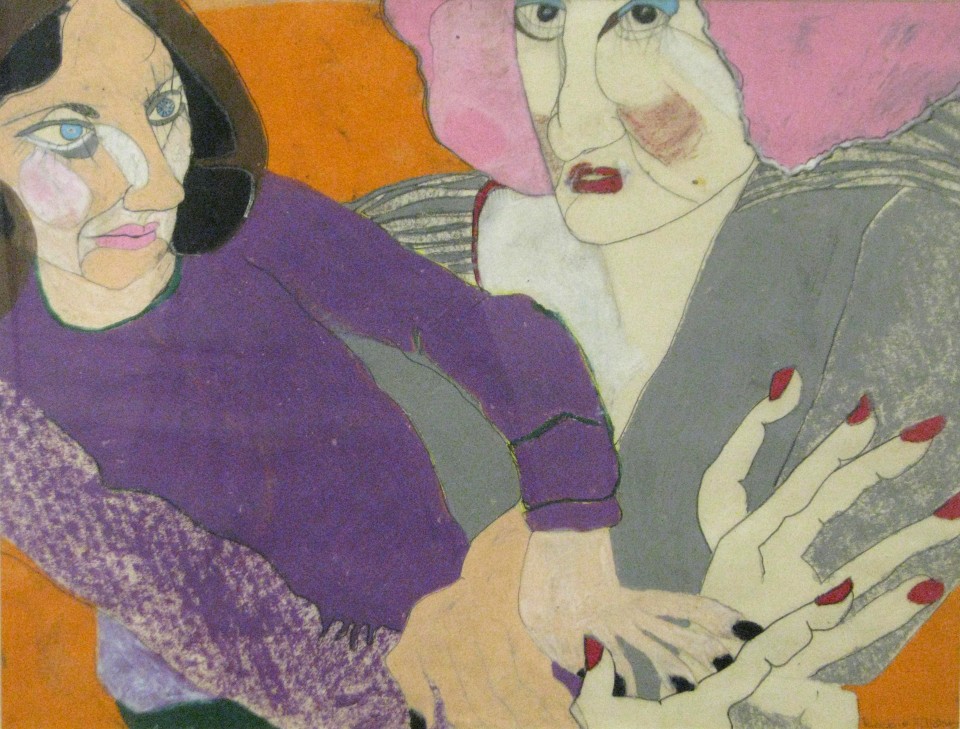 Robbie Tillotson, Two Women, Oil Pastel on Paper, 17 x 23