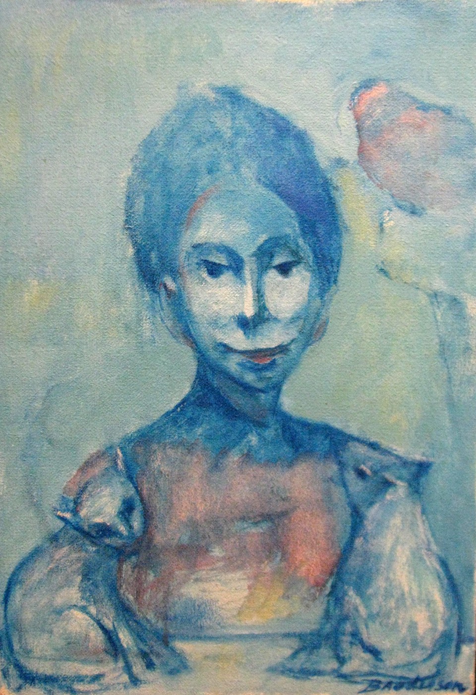Robert Broderson, Lady with Creatures, Oil on Paper, 20 x 14