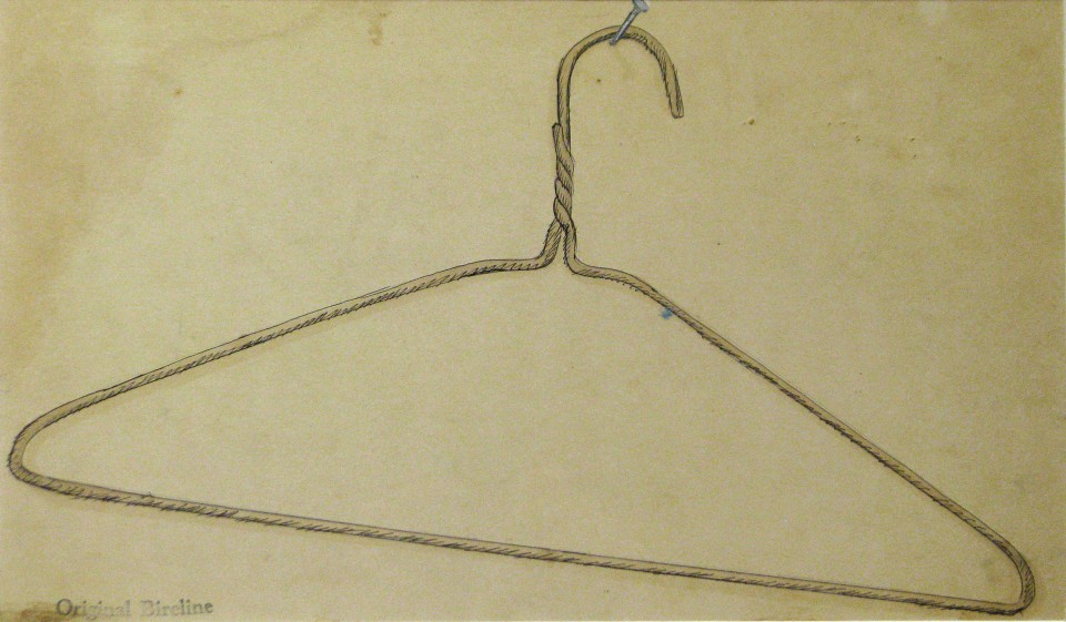 George Bireline, Coat Hanger, ink and watercolor on paper, 9.75 x 16.5 inches
