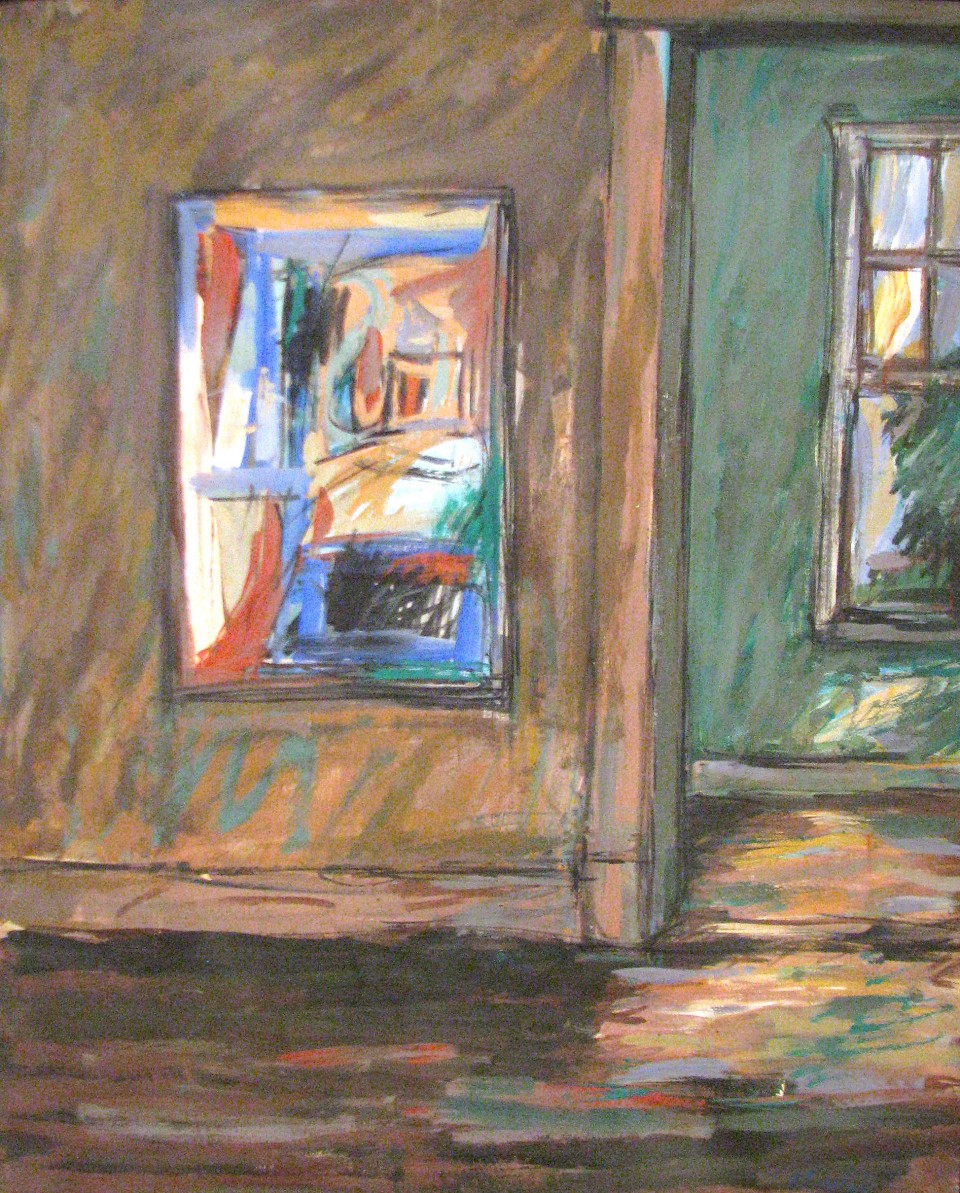 George Bireline, Window Painting, oil on paper, 28 x 23 inches