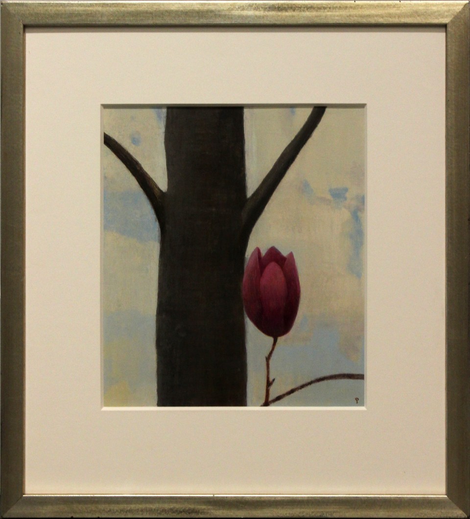 Tulip Poplar, Tree, White cloud    2015, 
Egg tempera, wax and water color on #300, 
 16x17.5