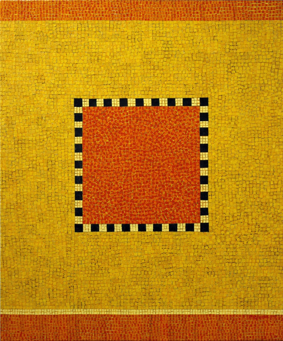 Red Parterre,
1986,
27x32, 
acylic on paper on canvas
