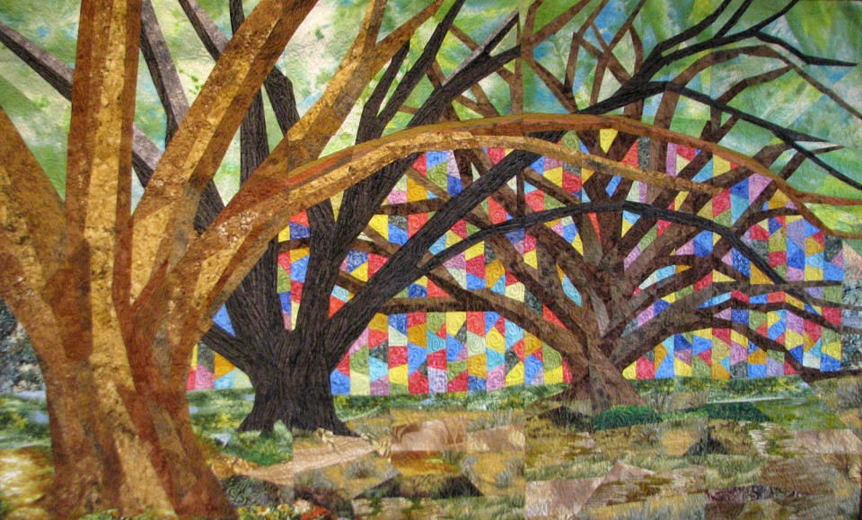 Ann Harwell, Three Live Oaks in a Tree Museum, 37x60