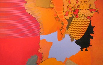 Richard Kinnaird, Exposition, acrylic and fiber on panel, 47.75 x 47.75