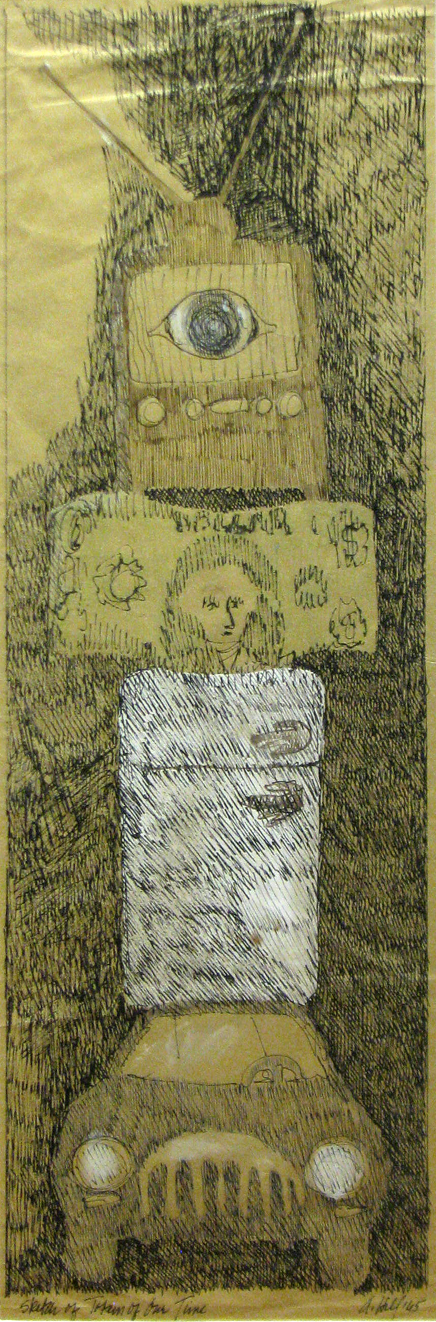 Anne Hill, Sketch Totem of our Time, Ink on Paper, 23 x 8